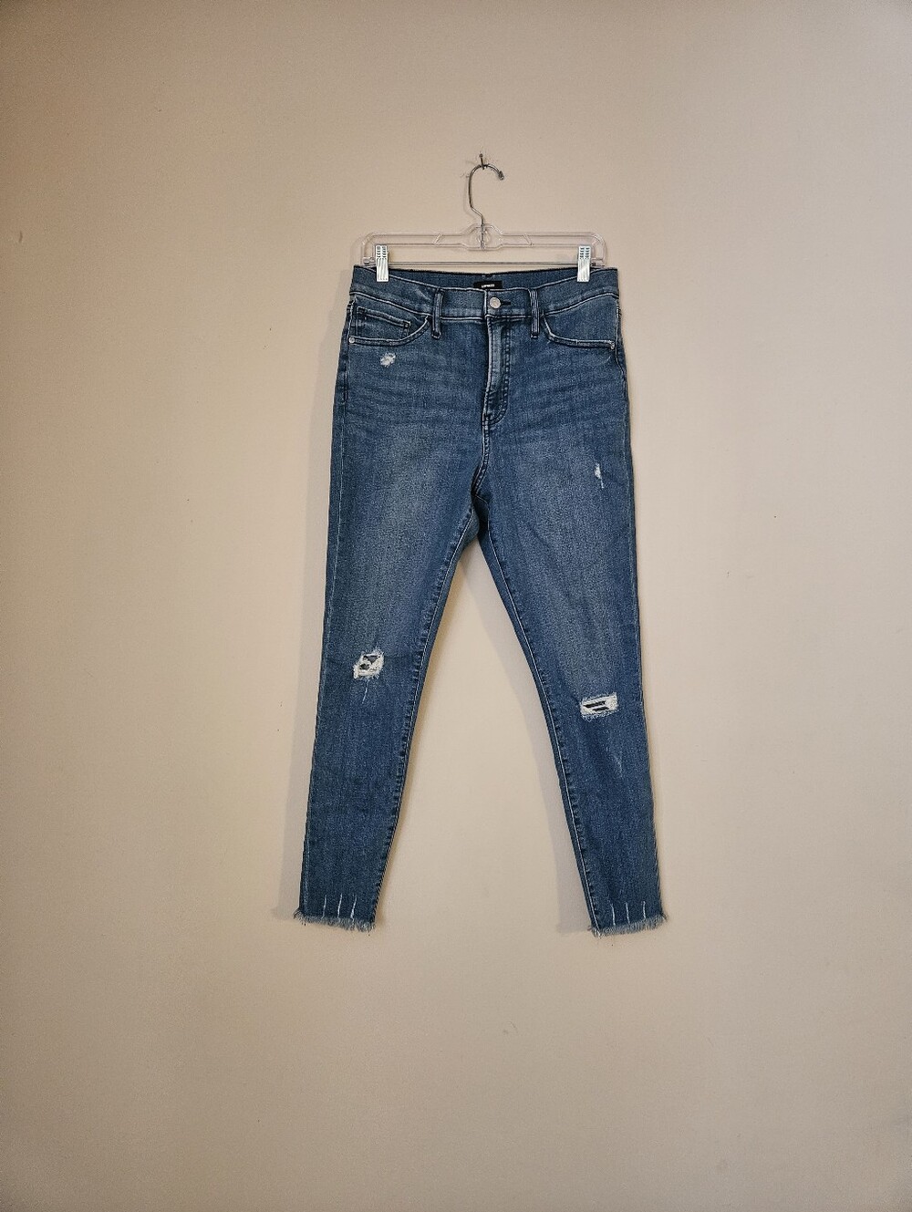 Express Women's Blue Distressed High Rise Skinny Jeans, Size 10